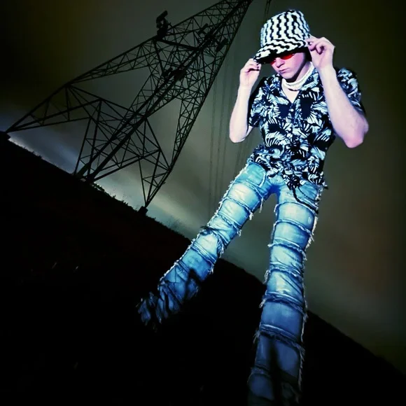 AHP Light Blue Stacked & Distressed Panel Jeans - Picture 8 of 9